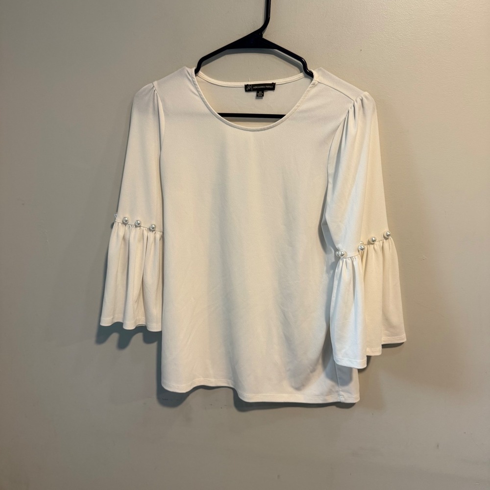 Adrianna Papell Pearl Accent Bell Sleeve Blouse Ivory Cream XS AD1S300358 M